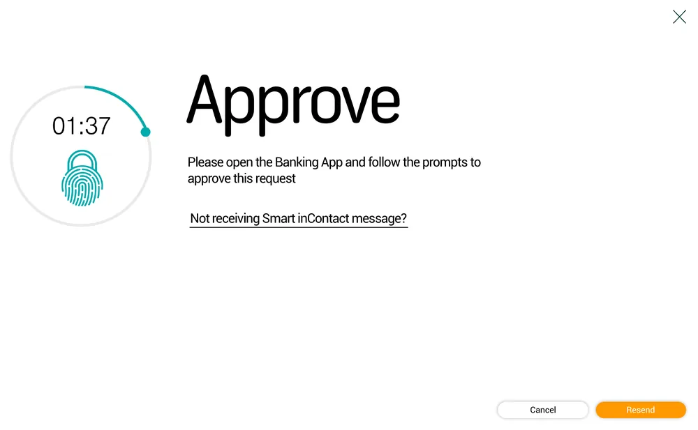 The authoriser approval screen, showing the payment awaiting authorisation with a countdown and a fingerprint affordance.